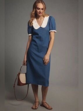 Anthropologie Porridge Short-Sleeve Collared Slim Midi Dress